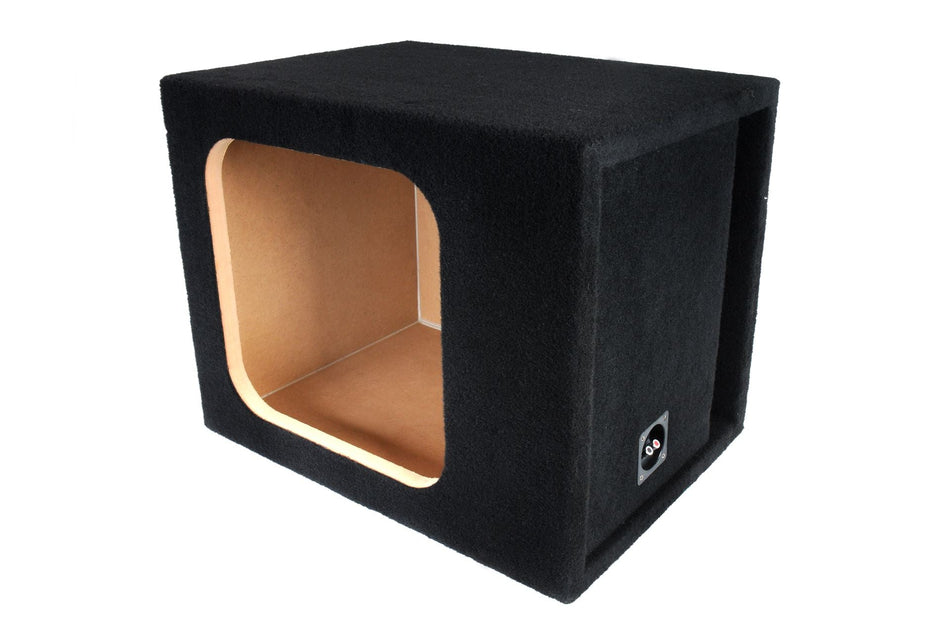 18" Single Solo X Black Plush Carpeted Single Vented Enclosure - All 1" Construction with Extra Bracing - Proudly USA Built