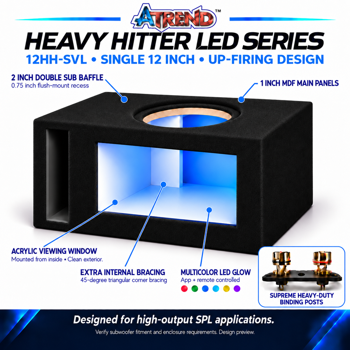 12HH-SVL | Heavy Hitter LED Single 12-Inch Vented Subwoofer Enclosure