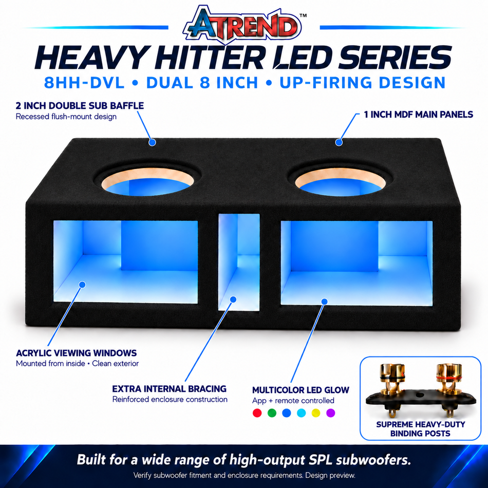 8HH-DVL | Heavy Hitter LED Dual 8-Inch Vented Subwoofer Enclosure