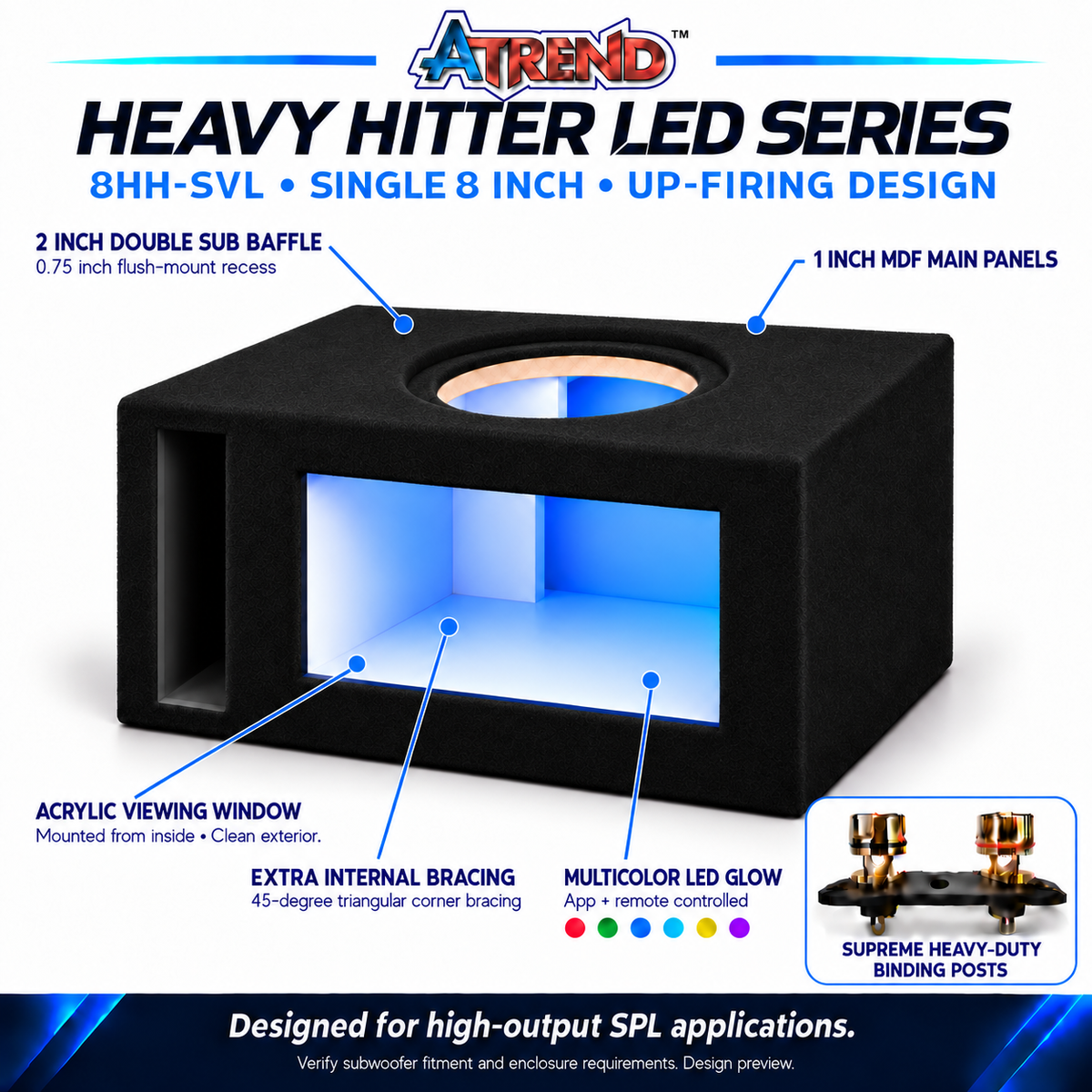 8HH-SVL | Heavy Hitter LED Single 8-Inch Vented Subwoofer Enclosure