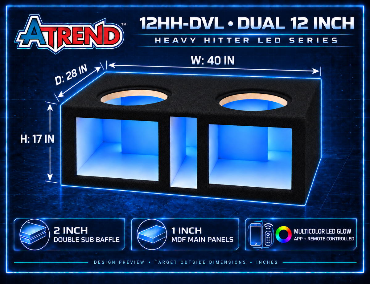 12HH-DVL | Heavy Hitter LED Dual 12-Inch Vented Subwoofer Enclosure