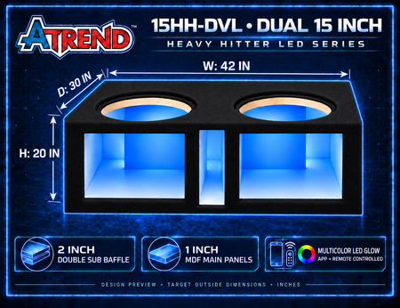 Atrend 15HH-DVL Heavy Hitter LED outside dimension diagram and construction details