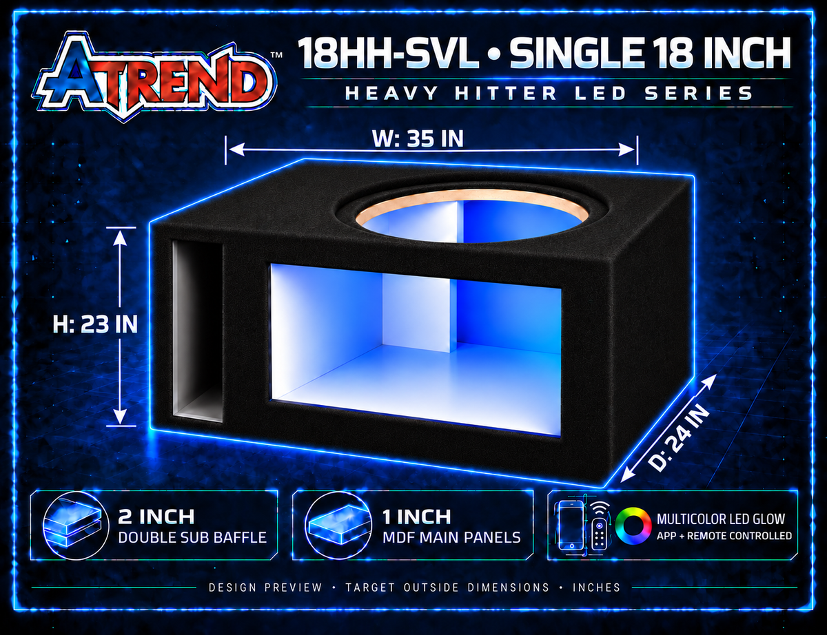 Atrend 18HH-SVL dimension graphic: 35 inches wide, 23 inches high and 24 inches deep, with double baffle and LED control callouts