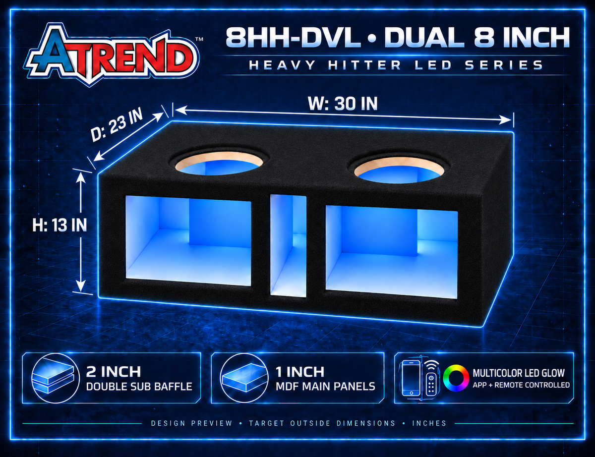 8HH-DVL | Heavy Hitter LED Dual 8-Inch Vented Subwoofer Enclosure