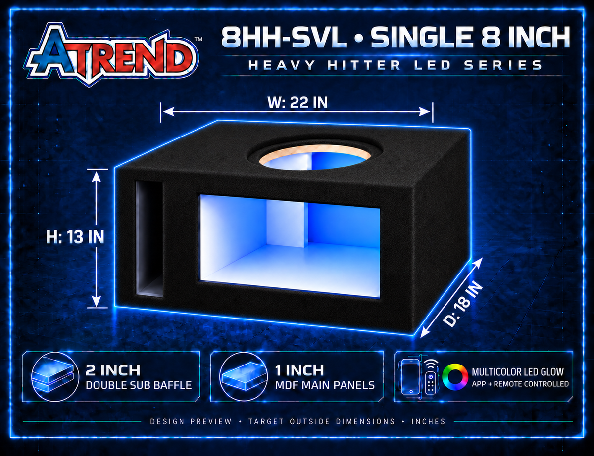 8HH-SVL | Heavy Hitter LED Single 8-Inch Vented Subwoofer Enclosure