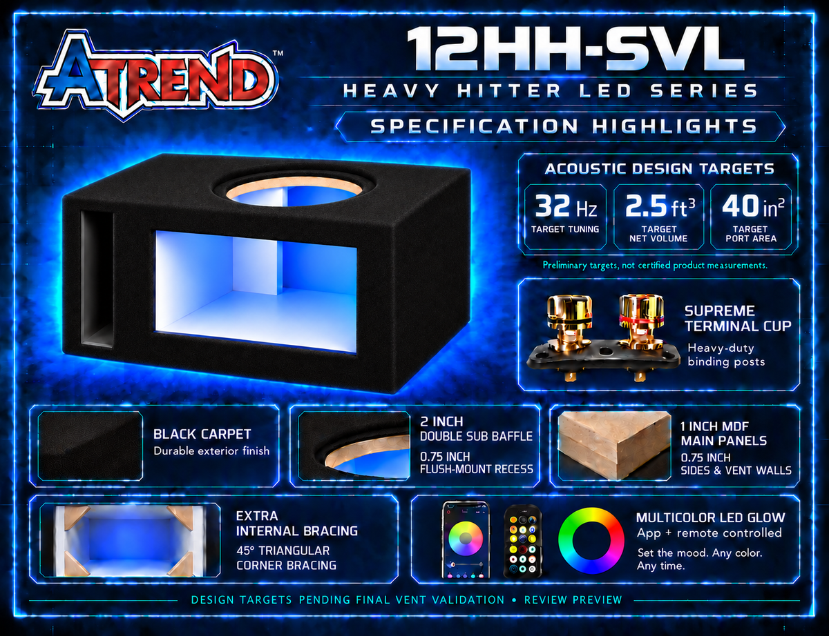 12HH-SVL | Heavy Hitter LED Single 12-Inch Vented Subwoofer Enclosure