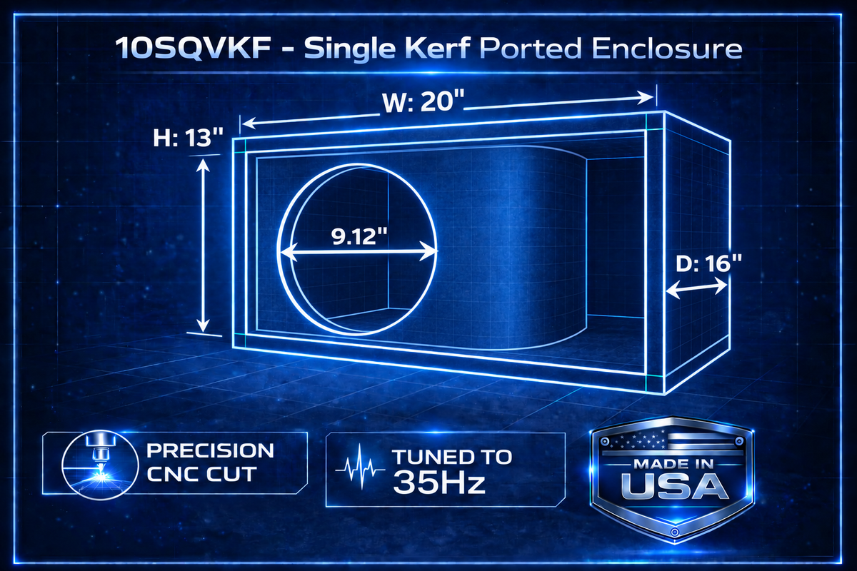 10 in Single Kerf-Vented Enclosure- all 3/4 inch USA built Subwoofer Enclosure Precision CNC-Cut, Premium MDF Construction. Proudly USA Made.