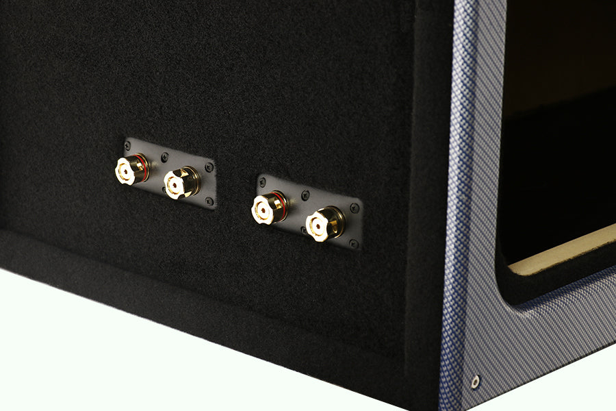 12" Dual Vented SOLO X Sub Box – ALL 1" MDF – Black Super Weave Carbon Fiber Faceplate