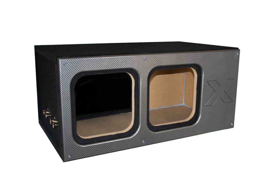 15" Dual Solo X Black Plush Carpeted Dual Vented Enclosure - All 1" with Extra Bracing - Proudly USA Built