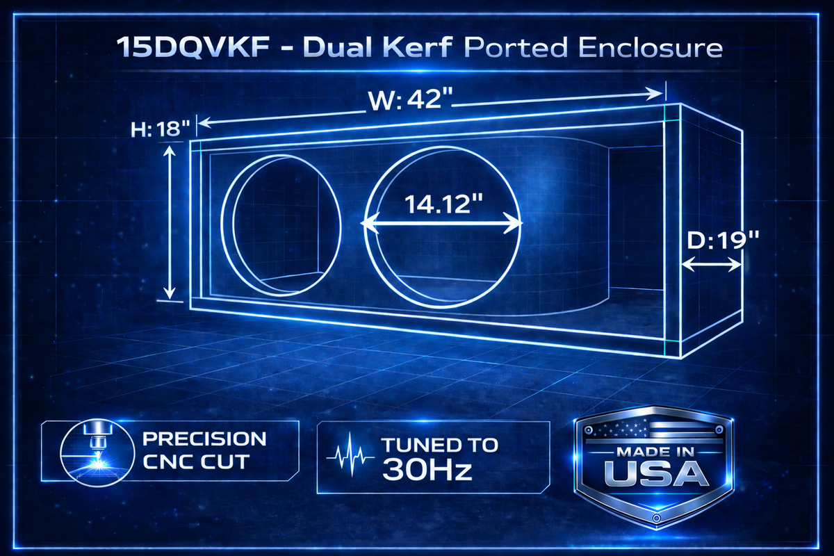 15 in Dual Kerf-Vented Enclosure- all 3/4 inch USA built Subwoofer Enclosure Precision CNC-Cut, Premium MDF Construction. Proudly USA Made.