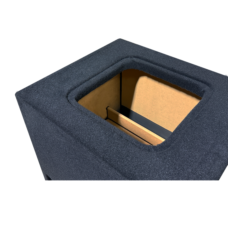 18" Kicker SoloX Subwoofer Enclosure – 7.5 cu ft Net, 28Hz Tuning, 1" MDF, 2.5" Top Baffle, Heavy-Duty Braced, Up-Fire with Front Slot Port