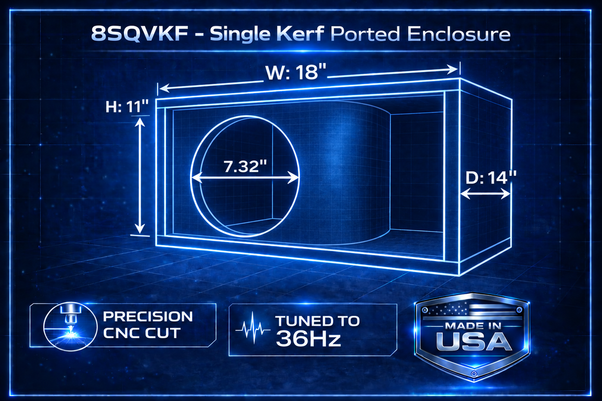 8 in Single Kerf-Vented Enclosure- all 3/4 inch USA built Subwoofer Enclosure Precision CNC-Cut, Premium MDF Construction. Proudly USA Made.