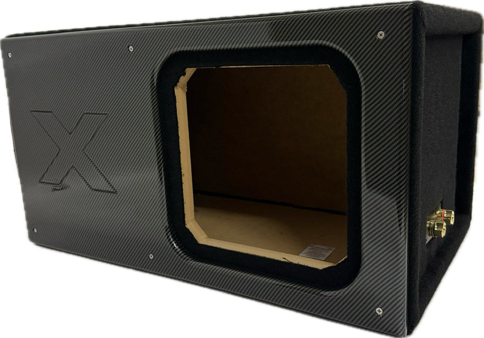 15" Single Vented SOLO X Sub Box – ALL 1" MDF – Black Super Weave Carbon Fiber Faceplate